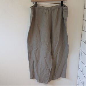 Eileen Fisher Beige Linen Blend Pull On Elastic Waist Wide Leg Crop Pants Large